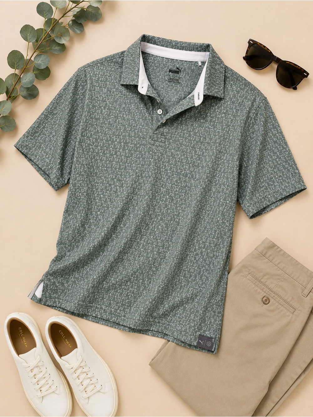 PUMA Golf Men’s L Goat Print Performance Polo Green Size Large